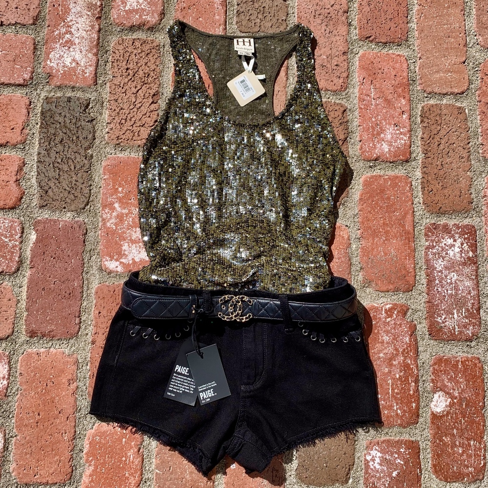 HAUTE HIPPIE SEQUIN RACERBACK TANK TOP XS